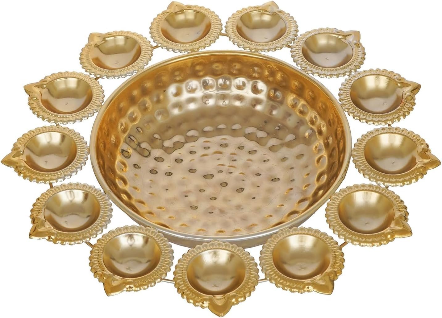 PEAKHILL Diya Shape Flower Decorative Urli Bowl for Home Handcrafted Bowl for Floating Flowers and Tea Light Candles,Office and Table Decor| Diwali Decoration Items (14 Inches), Gold