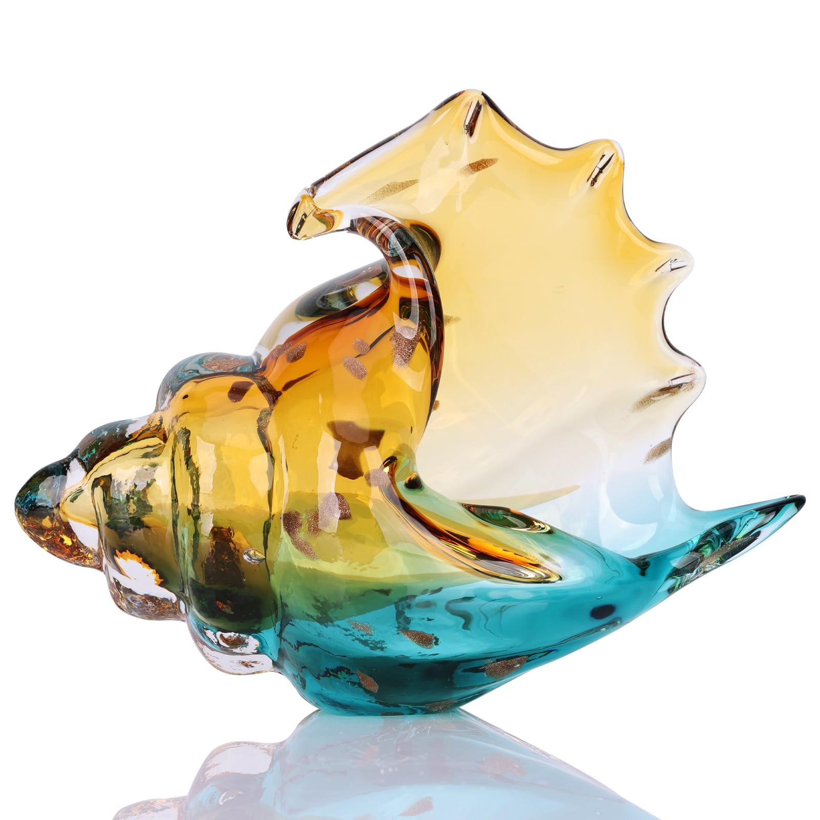 Blown Glass Conch Statue - Coastal Home Decor Sea Shells, Horn Sculpture for Office, Living Room Dining Table Centerpiece, Bathroom Shelf Top and Cabinet Decoration