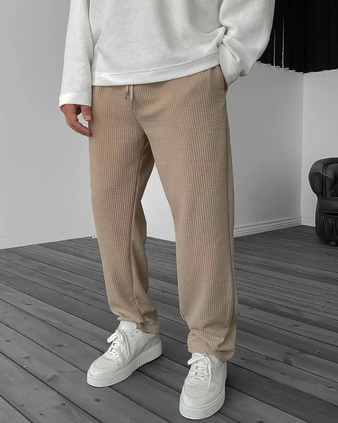 Loose Fit Ribbed Trouser - Tan