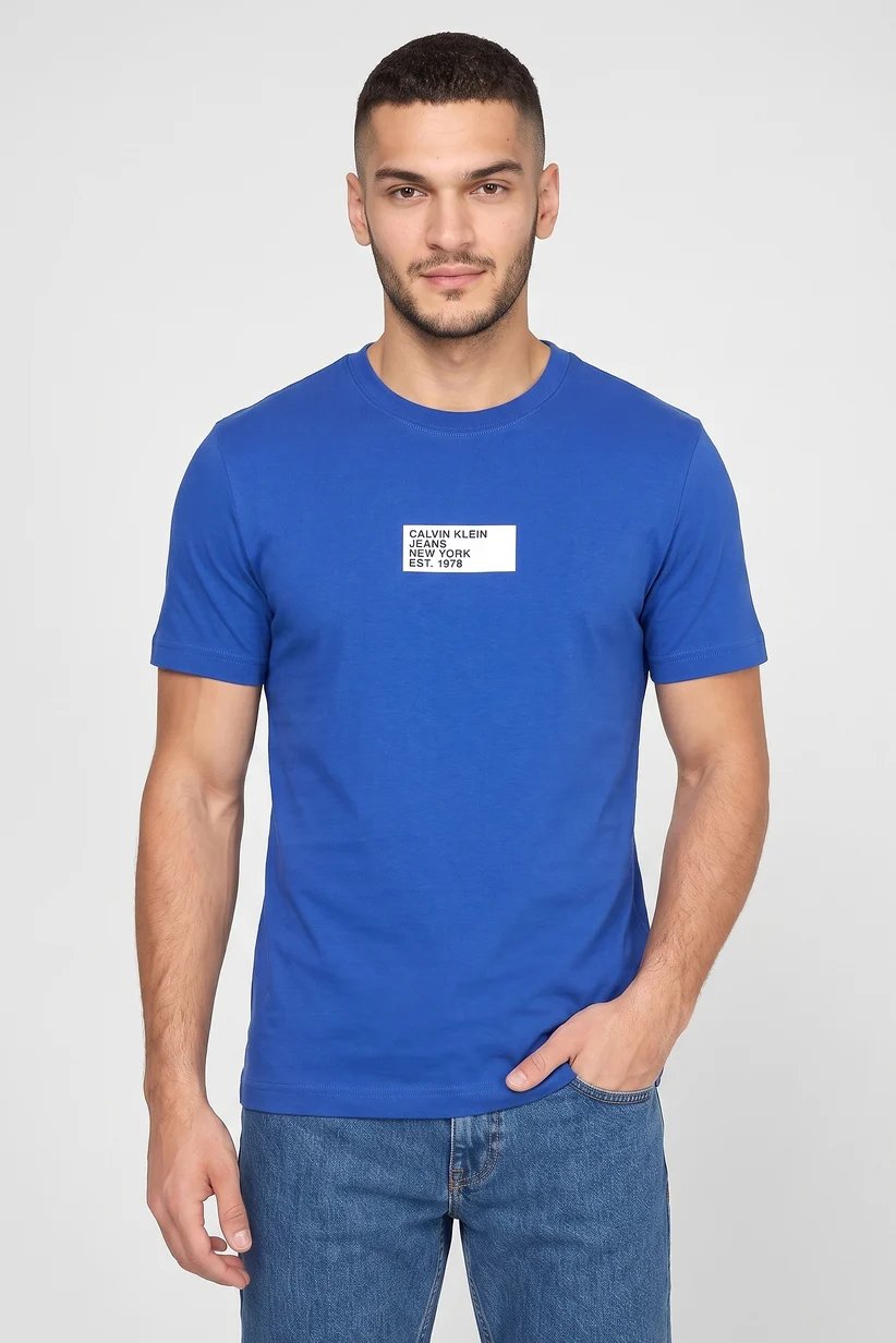 Calvin Klein Jeans Men Crew Neck Short Sleeve Graphic Print T-Shirt, Blue