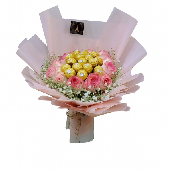 Deep Love – Pink Roses with Chocolates