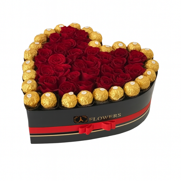Heart Love – Red Roses with Chocolates