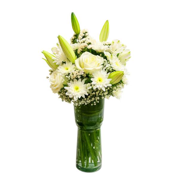 Pure Serenity – White Roses & Lilies Vase