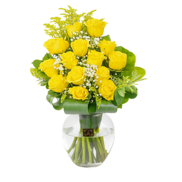 Yellow Roses in a Vase – Sunshine Arrangement