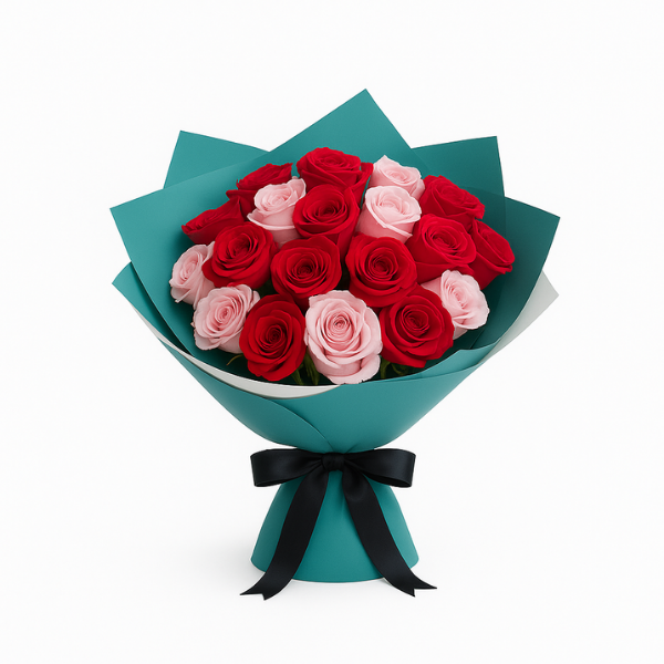 Crimson Kiss – 23 Pink & Red Rose Bouquet