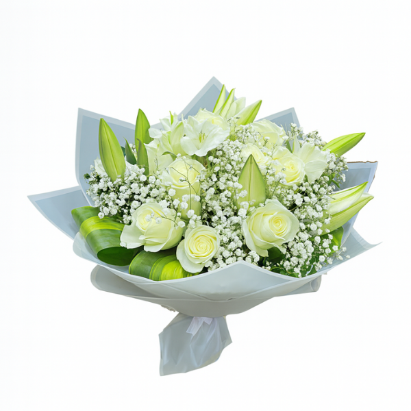 Pure Grace – White Rose & Lily Bouquet
