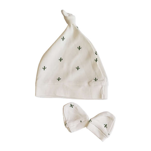 Pack of Desert Spiky Organic Mittens and Knotted hat set- Newborn-6 Months 2