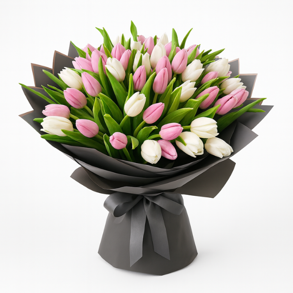 HB-0047 – Pink & White Tulip Harmony Bouquet