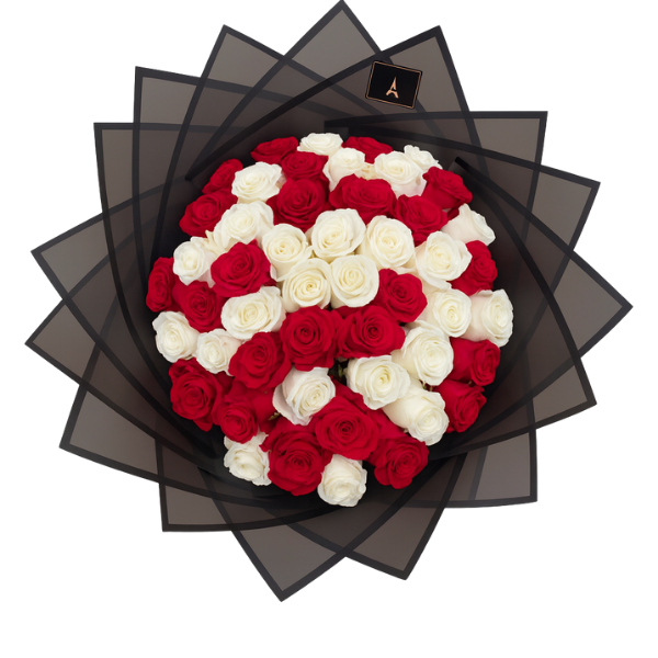 Classic Harmony Bouquet – 51 Red & White Roses