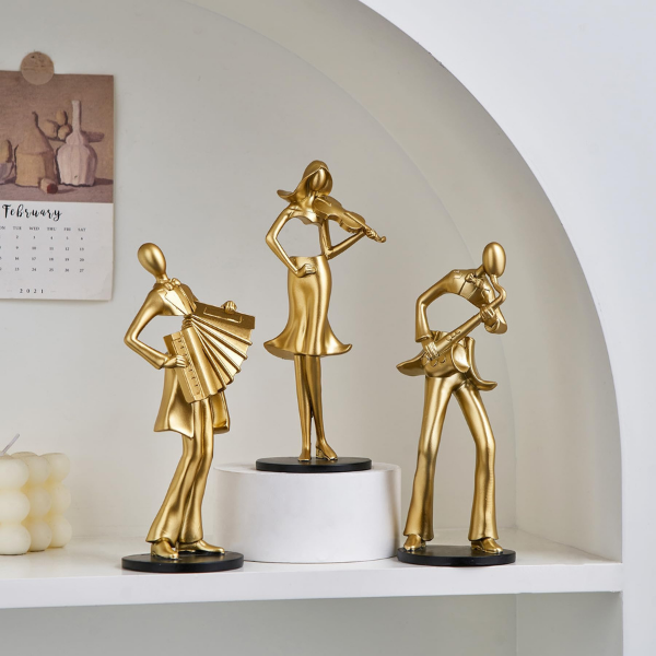 3Pcs Musician Music Decor Statue, Modern Gold Figurines Shelf Decor Accents, Art Aesthetic Sculptures Home Decor, Table Decorations for Living Room Office Coffee Table Decor, Gifts for Music Lover