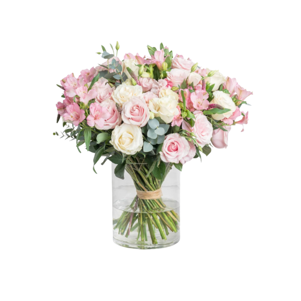 Graceful Bloom – Pink & White Roses in Vase