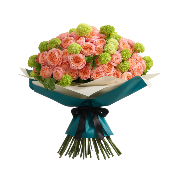 Spring Serenade – Peach & Green Roses Bouquet