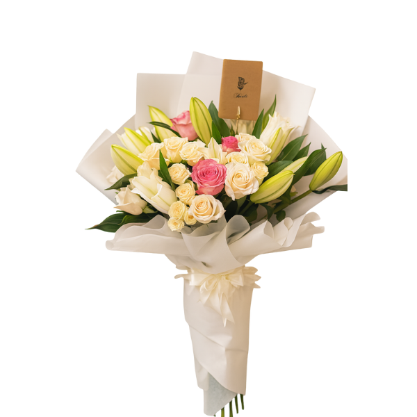 Graceful Whisper – Lilies & Roses Bouquet