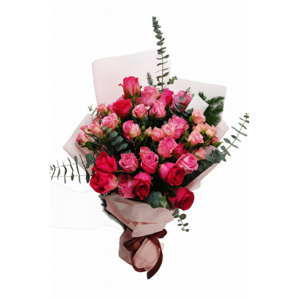 HB-0005 – Pink & Fuchsia Roses Premium Bloom Bouquet