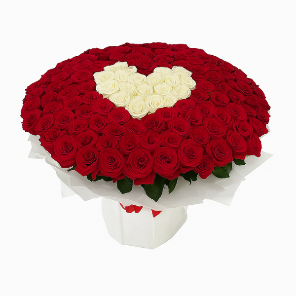 Heart of Love Bouquet – 250 Red & White Roses