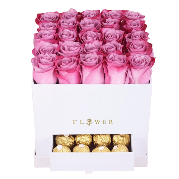 Deep Beauty – 25 Purple Roses with 12 Chocolates