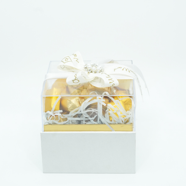 Elegant White & Gold Gift Box with Belgian Chocolates