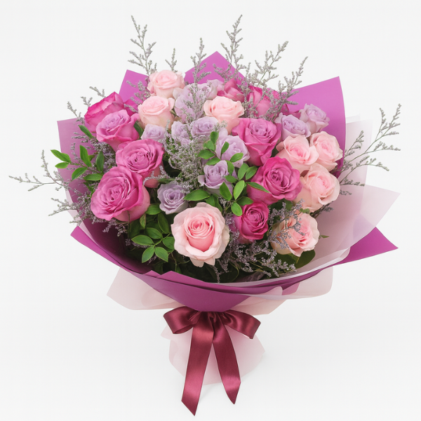 HB-0010 – Royal Bloom Pink & Purple Rose Bouquet