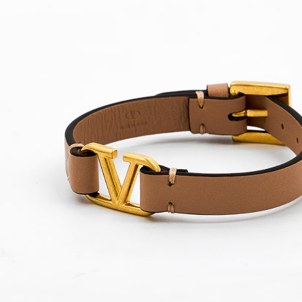 Women V Signature Logo Leather Bracelet, Taupe 2