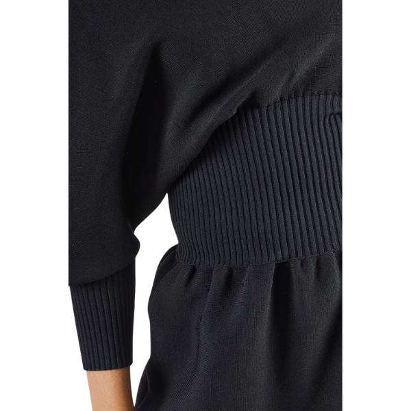 Women Solid Cinched Waist Dress, Black 4