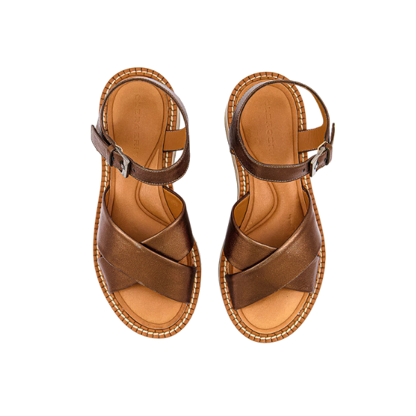 Women Fara Metallic Leather Platform Wedge Sandals, Brown 2
