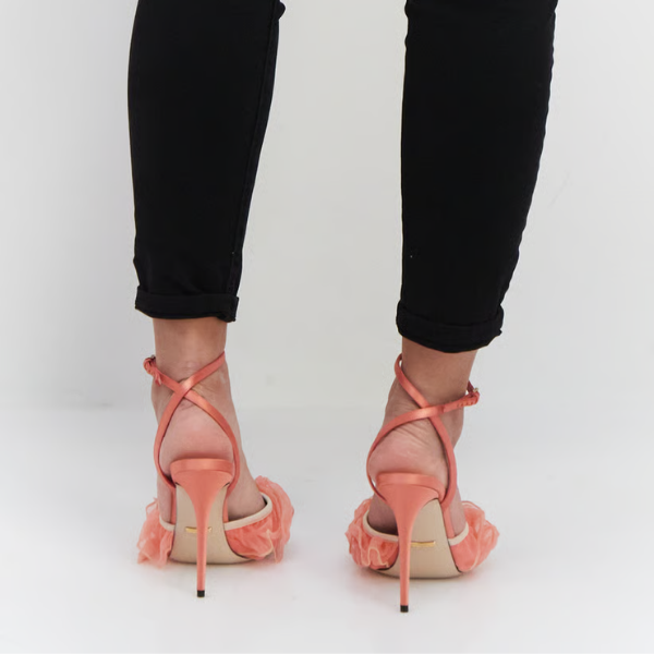 Women Open Toe Adjustable Buckle Stiletto Heel Sandals, Peach 3