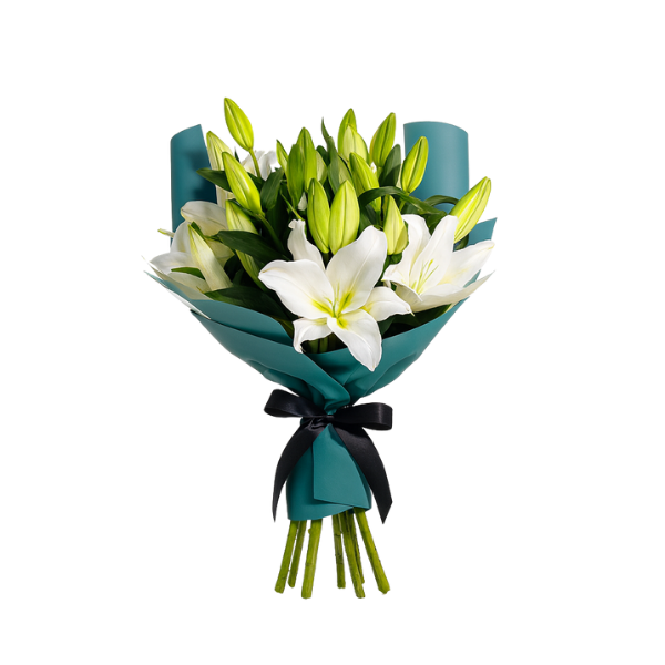 Pure Elegance – White Lily Bouquet (9 Lilies)