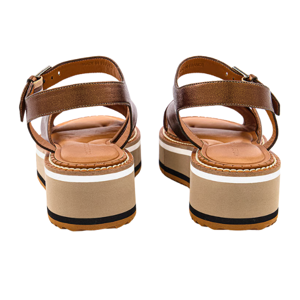 Women Fara Metallic Leather Platform Wedge Sandals, Brown 3