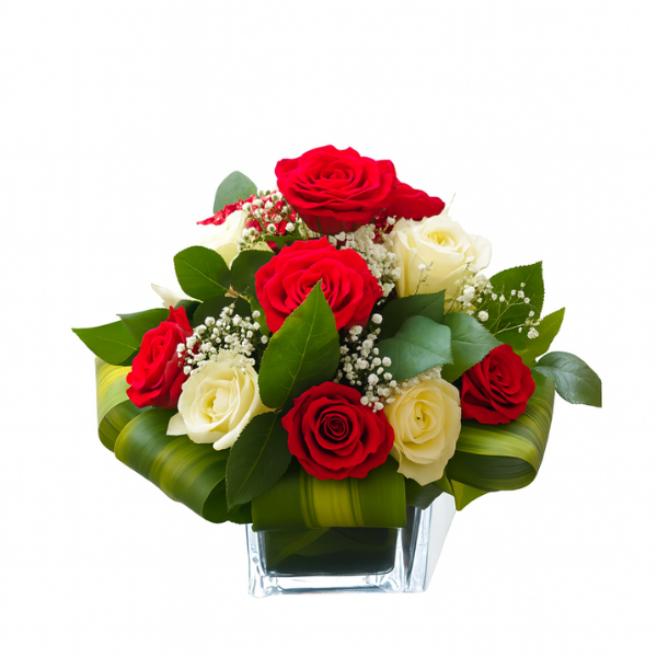Classic Harmony – Red & White Roses Vase