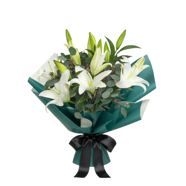 Pure Elegance – White Lily Bouquet (8 Lilies)