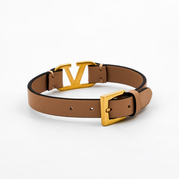 Women V Signature Logo Leather Bracelet, Taupe 3