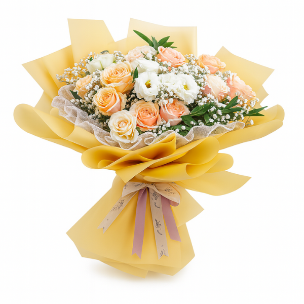 HB-0036 – Peach Glow Pastel Rose Bouquet