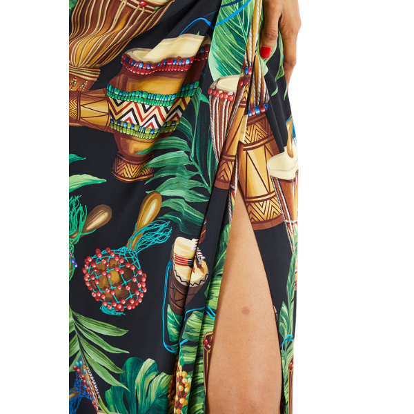 Women Allover Print Sleeveless Tie Front Dress, Black 4
