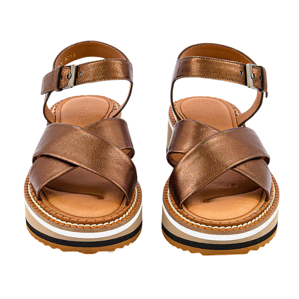 Women Fara Metallic Leather Platform Wedge Sandals, Brown 4
