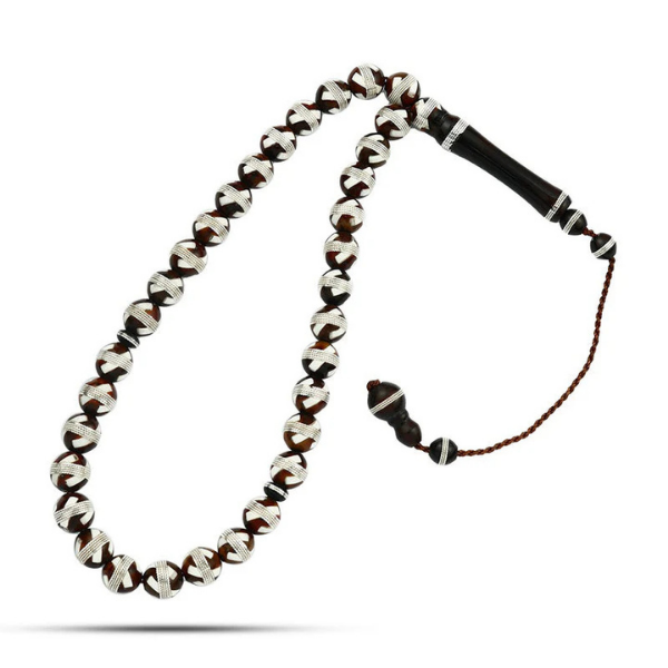 Rosary made of fine coke inlaid with silver, 33 beads
