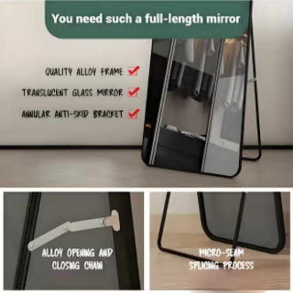 Full Length Mirror 160x45cm, Floor Mirrors Free-Standing Leaning Large Bedroom Dressing Mirror, Full Body Mirror with Stand for Living Room, Bedroom Black 5