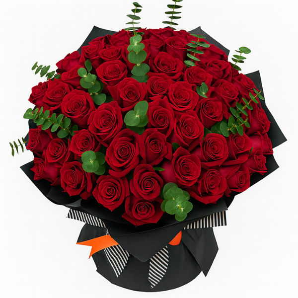 HB-0042 – Noir Velvet Red Rose & Eucalyptus Bouquet