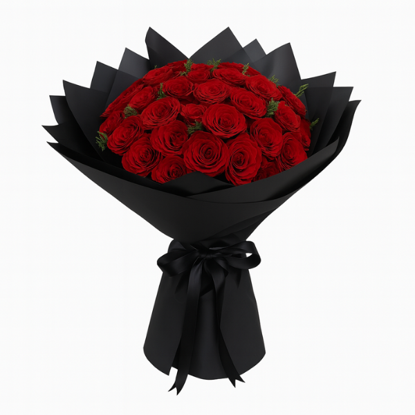 HB-0035 – Midnight Roses Luxury Black Wrap Bouquet