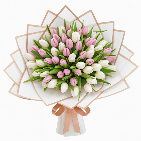 HB-0048 – Blush & Ivory Tulip Deluxe Bouquet