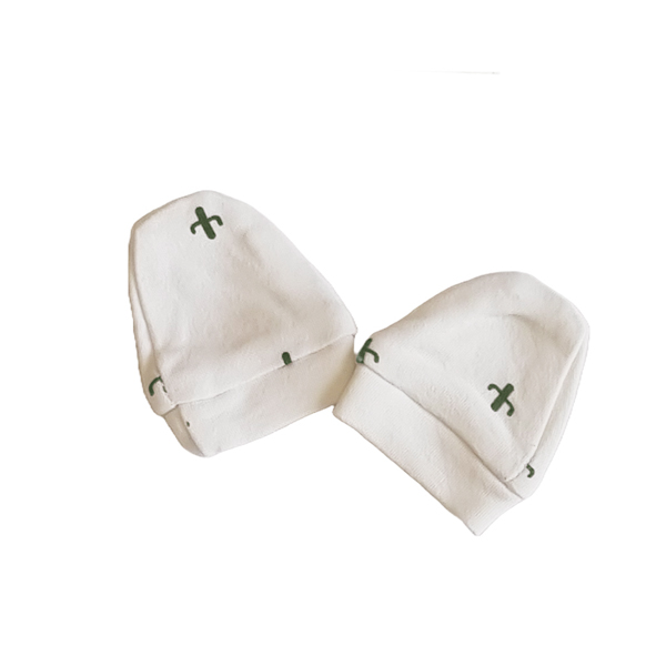 Pack of Desert Spiky Organic Mittens and Knotted hat set- Newborn-6 Months 3