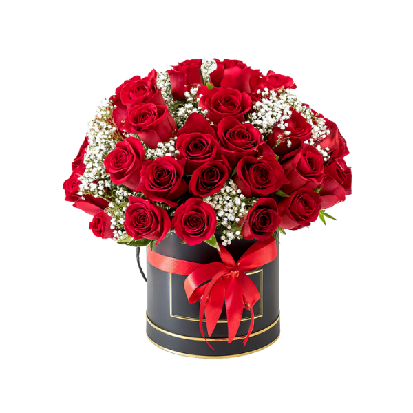 Royal Bloom – Red Roses in Black Box