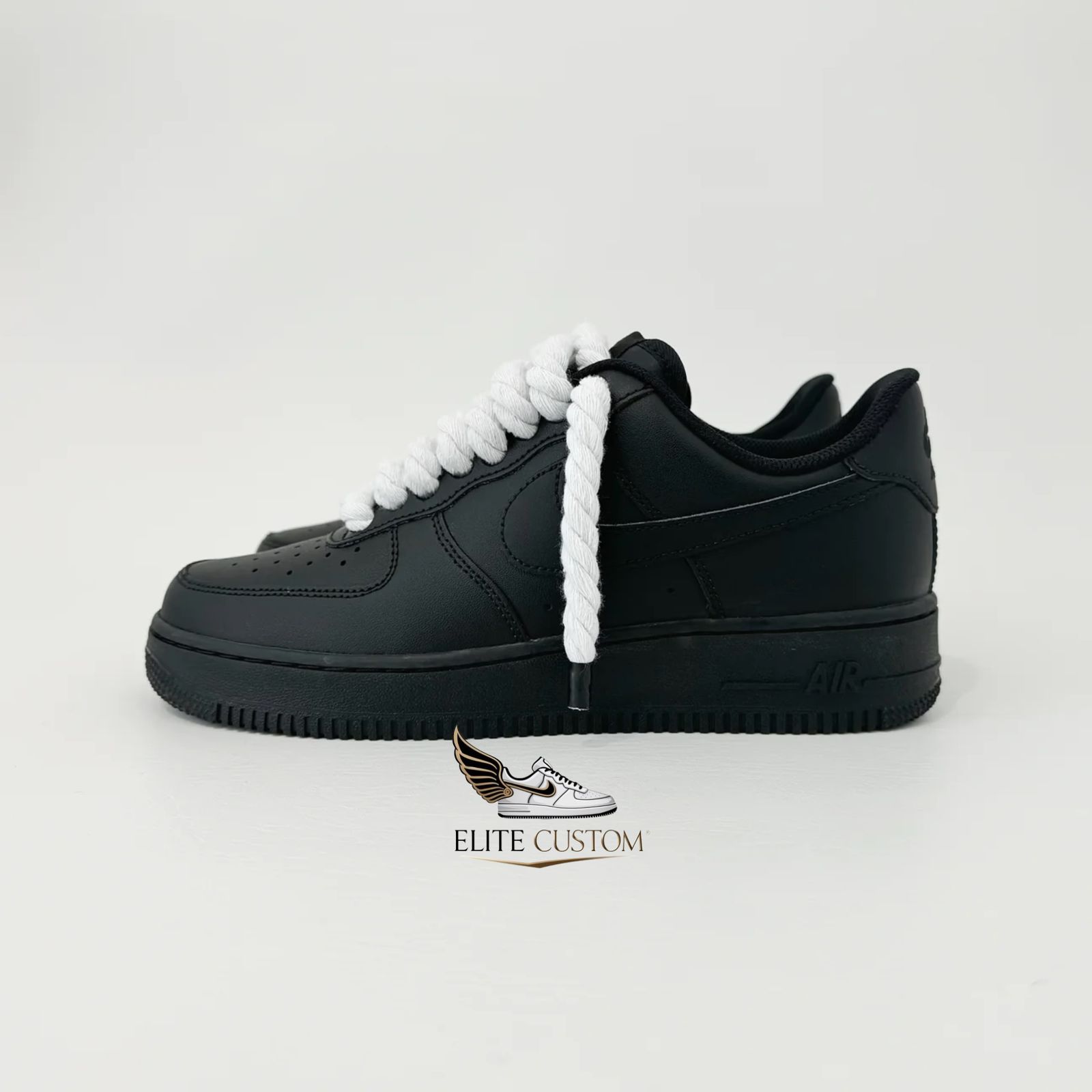 White Rope Laces Black Af1 3